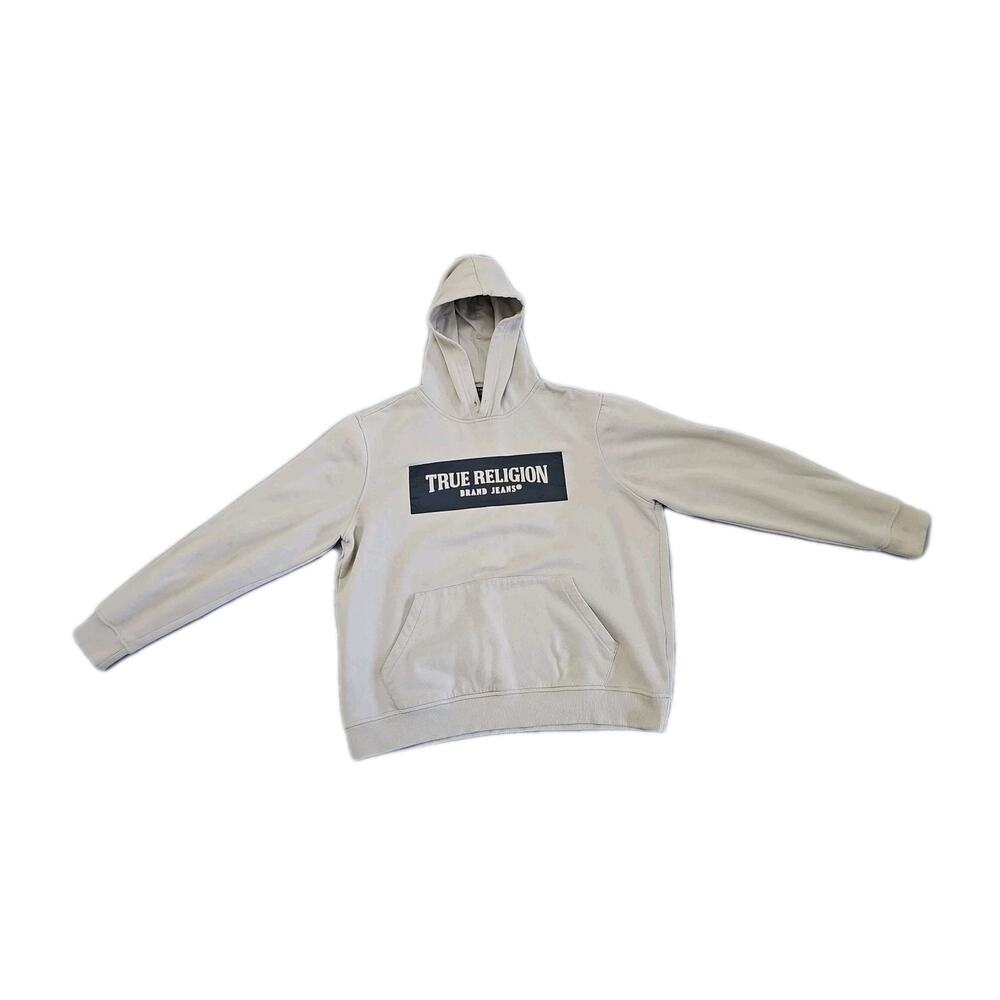 True Religion Gray Unisex Full Zip Hoodie Kangaroo Pouch Fleece Pockets Sz XL